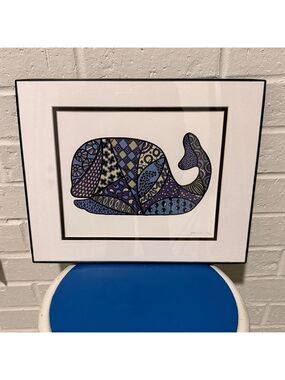 Abstract Whale Art Print in Blue and Black in the Zentangle style by J C Guess